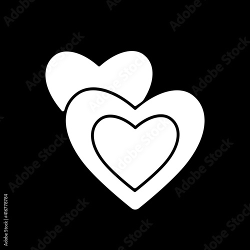 Romance dark mode glyph icon. Romantic movie, love story. Melodramatic film. Television entertainment category. White silhouette symbol on black space. Vector isolated illustration