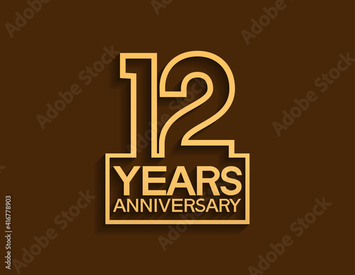 12 years anniversary design line style with square golden color isolated on brown background can be use for special moment celebration