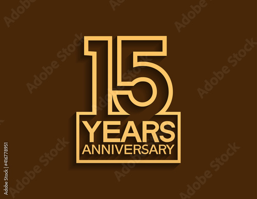 15 years anniversary design line style with square golden color isolated on brown background can be use for special moment celebration