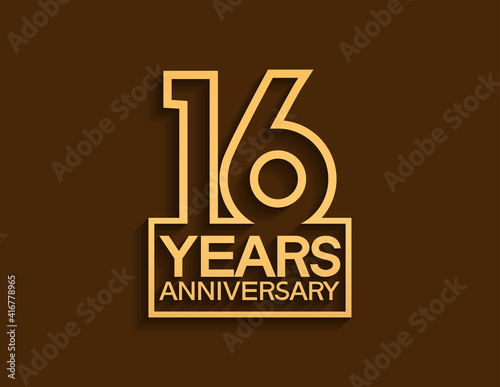 16 years anniversary design line style with square golden color isolated on brown background can be use for special moment celebration