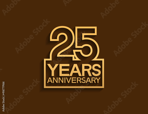 25 years anniversary design line style with square golden color isolated on brown background can be use for special moment celebration