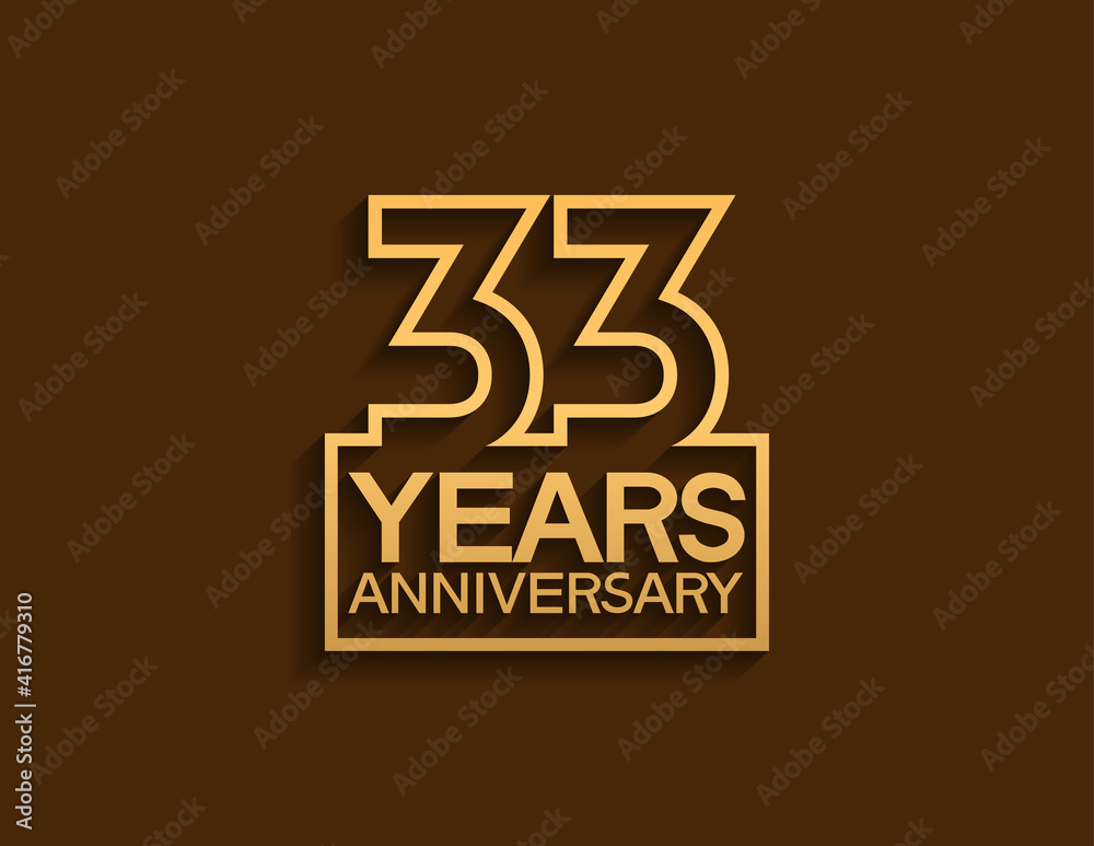 33 years anniversary design line style with square golden color isolated on brown background can be use for special moment celebration