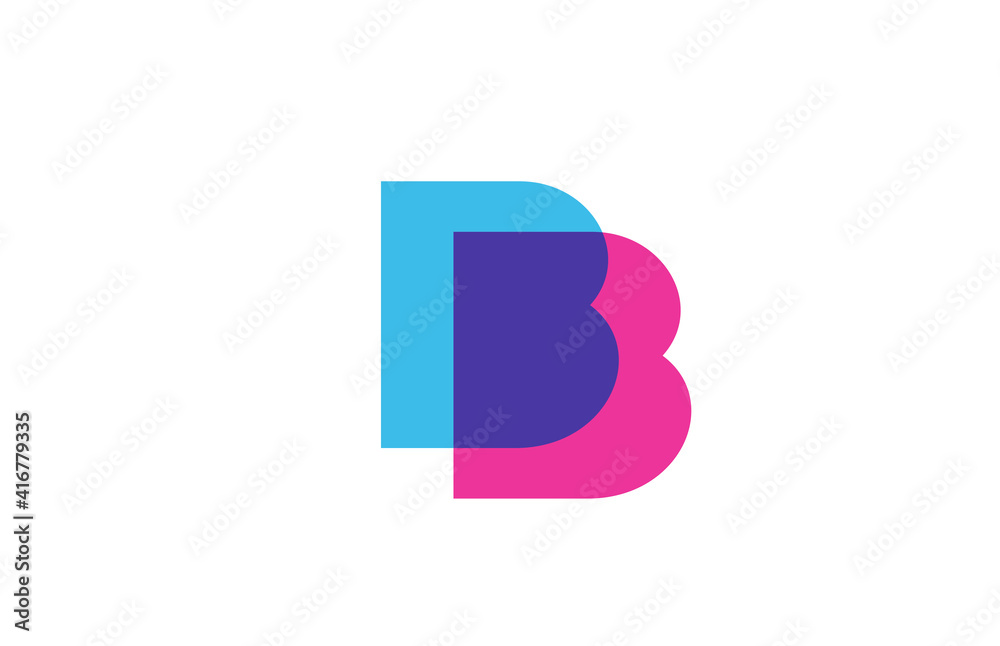 intersected B letter logo icon for company. Blue and pink alphabet design for corporate and business intersected B letter logo icon for company. Blue and pink alphabet design for corporate and business
