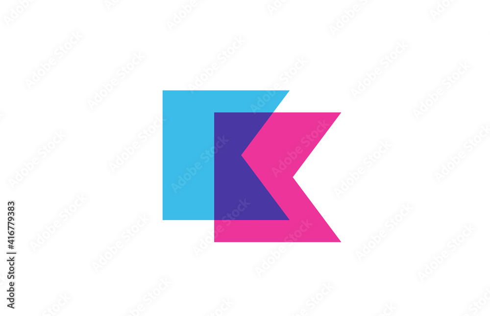 intersected K letter logo icon for company. Blue and pink alphabet design for corporate and business intersected K letter logo icon for company. Blue and pink alphabet design for corporate and business