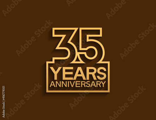 35 years anniversary design line style with square golden color isolated on brown background can be use for special moment celebration