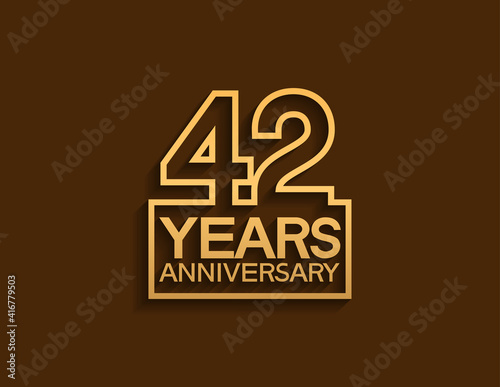 42 years anniversary design line style with square golden color isolated on brown background can be use for special moment celebration