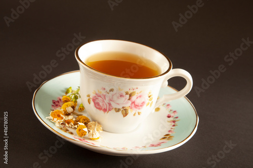 dried daisies and chamomile tea