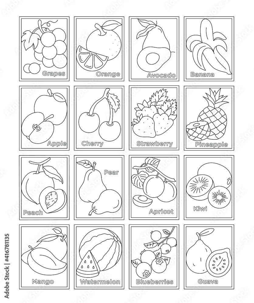 Pack of Fruits Coloring Pages Stock Vector | Adobe Stock