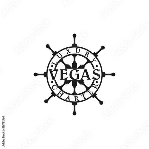 luxury charter boats logo design,ship's wheel logo vector template