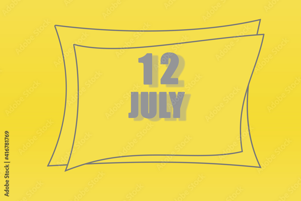 calendar date in a frame on a refreshing yellow background in absolutely gray color. July 12 is the twelfth day of the month calendar date in a frame on a refreshing yellow background in absolutely gray color. July 12 is the twelfth day of the month