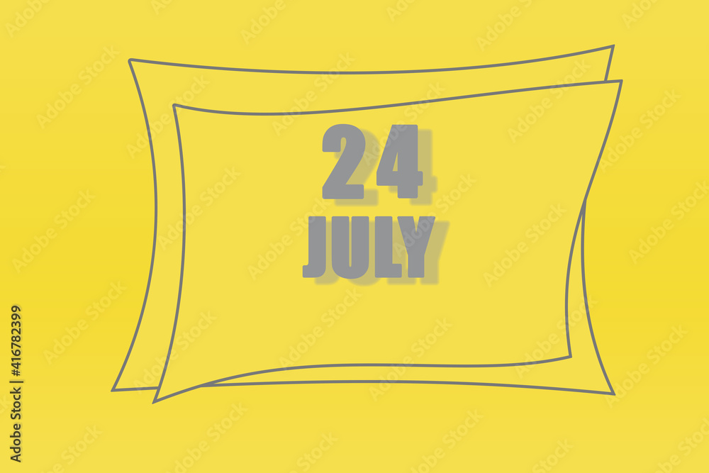 calendar date in a frame on a refreshing yellow background in absolutely gray color. July 24 is the twenty-fourth day of the month calendar date in a frame on a refreshing yellow background in absolutely gray color. July 24 is the twenty-fourth day of the month