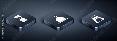 Set Isometric Old hourglass, Aroma candle and Sauna hat icon. Vector.