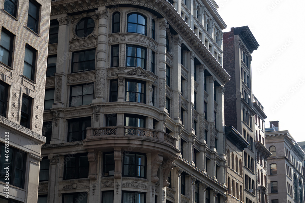 Beautiful Old Brick and Stone Buildings along a Street in the Flatiron District of New York City