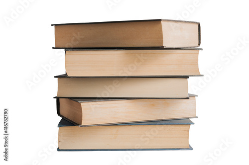 Pile with 5 old books isolated on white background