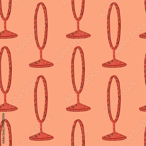 Entertaiment seamless doodle pattern with simple hand drawn circus ring elements. Coral background.