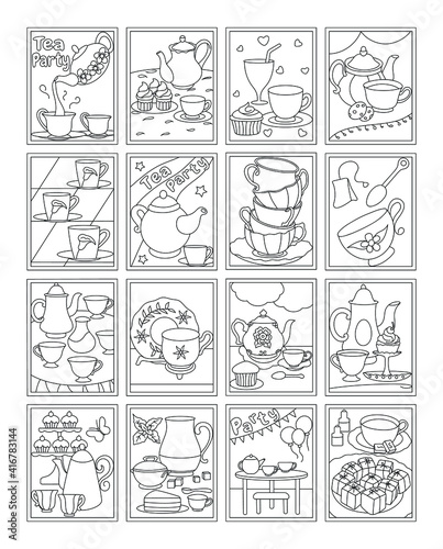 Tea Party Colouring Page Vectors
