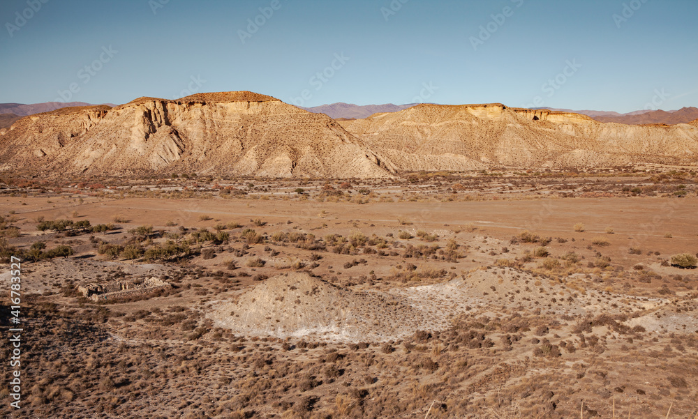 Wide landscape of the Tabernas desert Almeria Spain