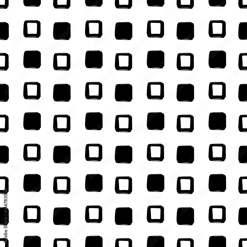 Small black ink squares isolated on white background. Monochrome geometric seamless pattern. Vector flat graphic hand drawn illustration. Texture. Small black ink squares isolated on white background. Monochrome geometric seamless pattern. Vector flat graphic hand drawn illustration. Texture.