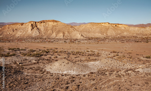 Wide landscape of the Tabernas desert Almeria Spain