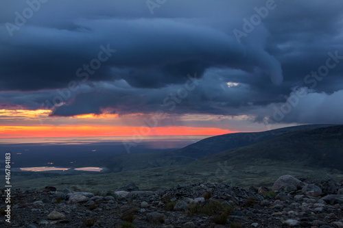 beautiful sunset in the mountains. Khibiny, Kola Peninsula, Murmansk region, Russia