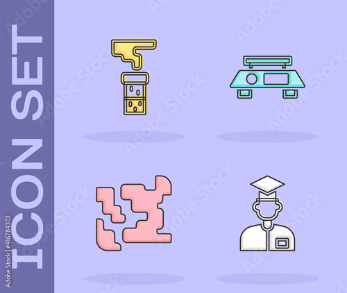Set Laboratory assistant, Test tube and flask, Gaseous and Electronic scales icon. Vector.