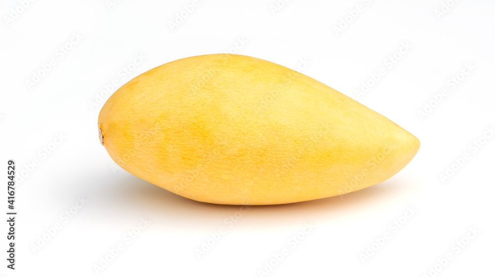 Ripe Barracuda mango on a white background.