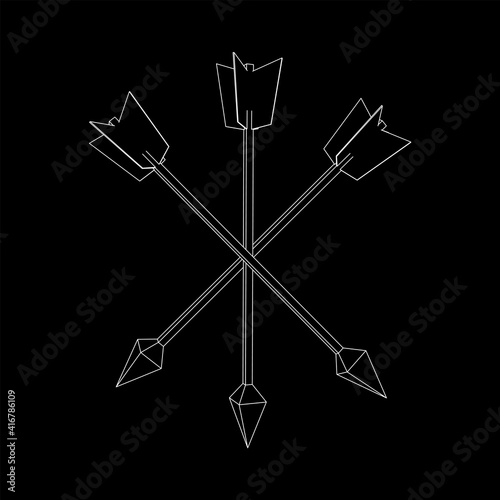 Medieval bow arrow. Wireframe low poly mesh vector illustration.