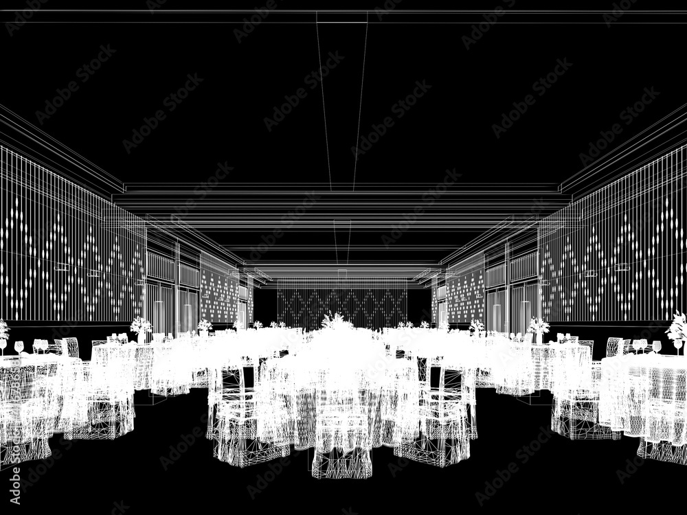 banquet hall design, 3d rendering