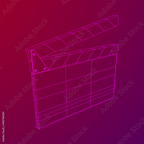 Movie clapper board. Film cinema concept. Wireframe low poly mesh vector illustration