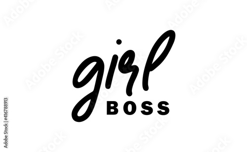 Girl boss text vector design. Calligraphic motivational quote for t shirt and prints. Female power lettering poster print.