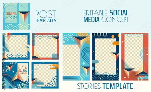 Social media background, post and stories templates,trendy instagram vector illustration. Geometric consept.
