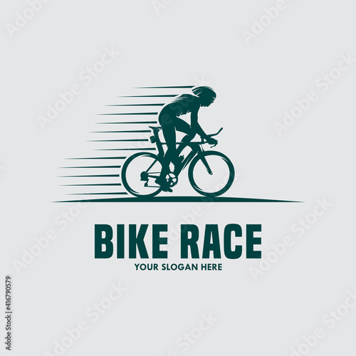 Mountain bike vintage logo template gear and cyclist illustration