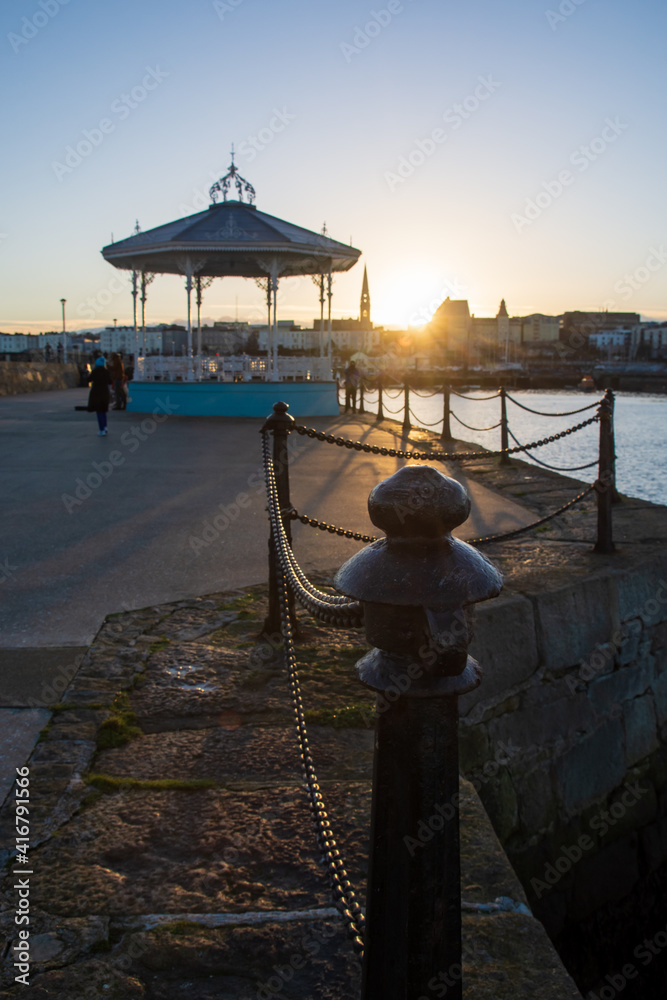 The Bandstand during sunset at Dun Laoghaire Pier, Dublin, Ireland.