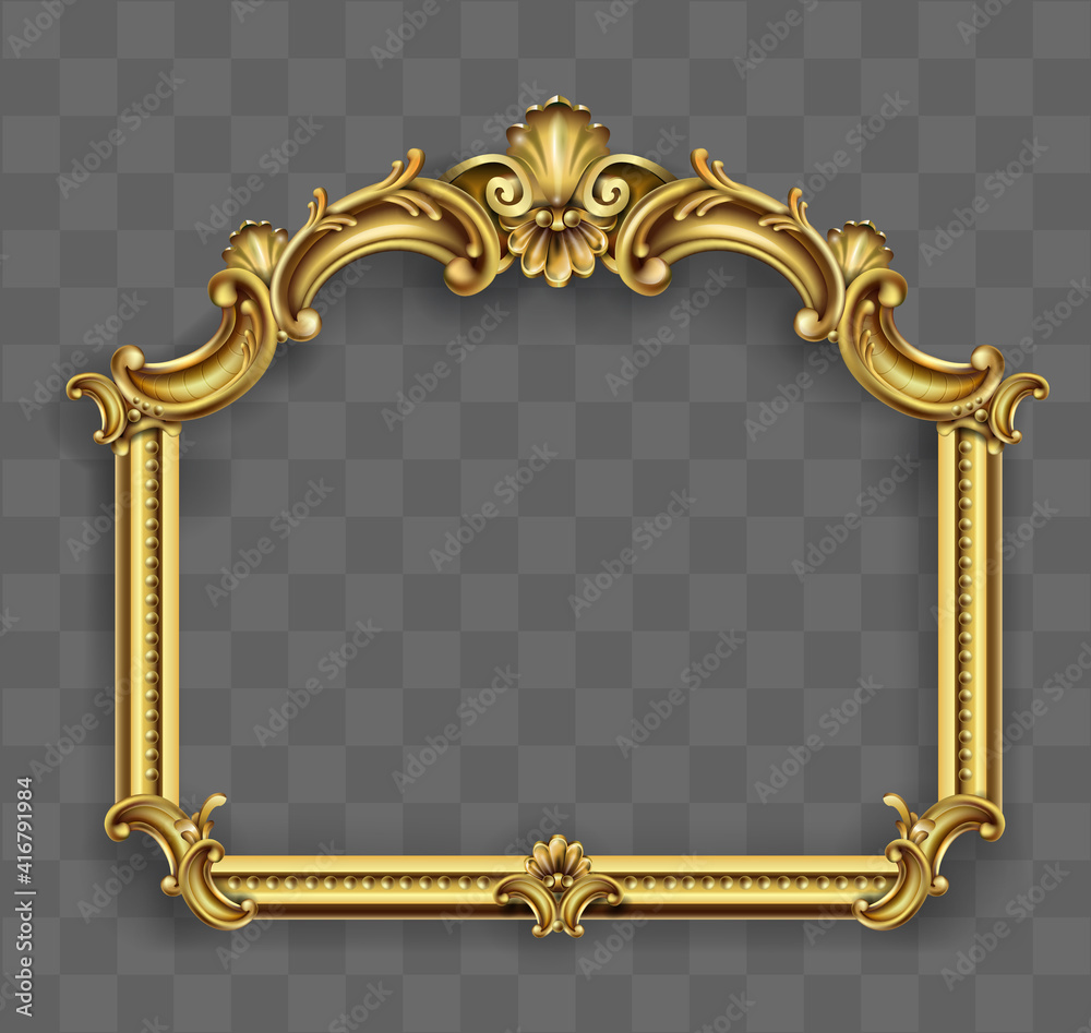 Gold classic frame of the rococo baroque