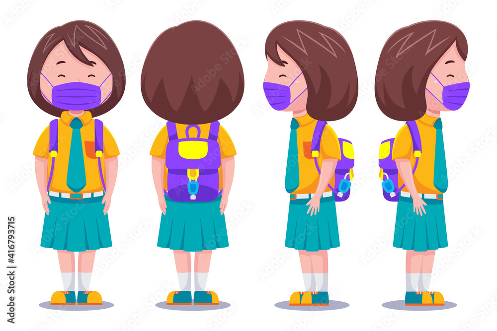 Cute Kids Girl Student wearing Mask #01 Cute Kids Girl Student wearing Mask #01