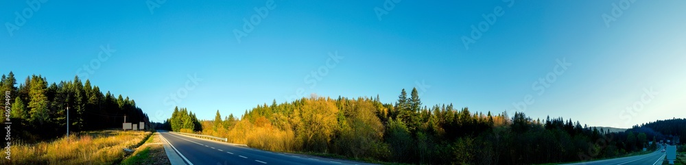 panorama of roads in the mountains in autumn