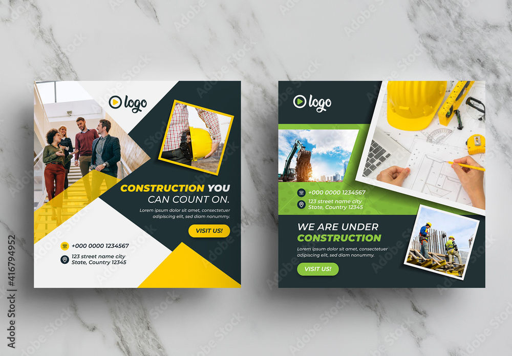 Construction Social Media Post Layout Pack Stock Template | Adobe Stock