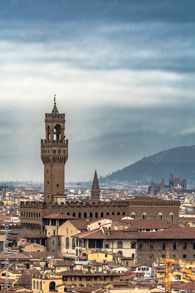Tower of the Palazzo Vecchio in Florence in the foreground