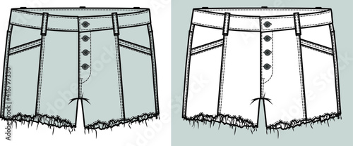Short Pants, Flat Sketch Template, vector