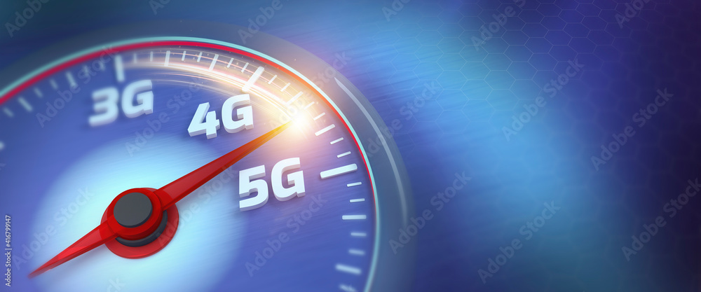 Fototapeta premium Banner of 5G high speed internet concept. Wireless network speed. Wireless network speed evolution 5G concept