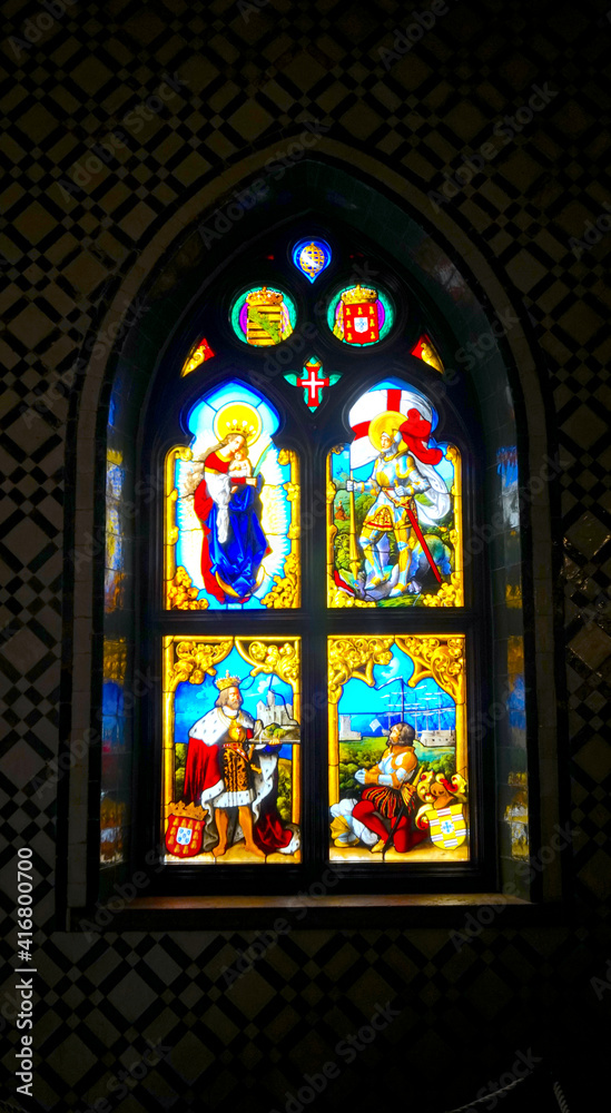 Lisbon, Portugal - vitral da capela no palácio da pena