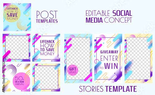 Design backgrounds for social media banner.Set of frames and post frame templates.Vector cover. Template for personal blog or shop.Layout for promotion.Endless square puzzle.
