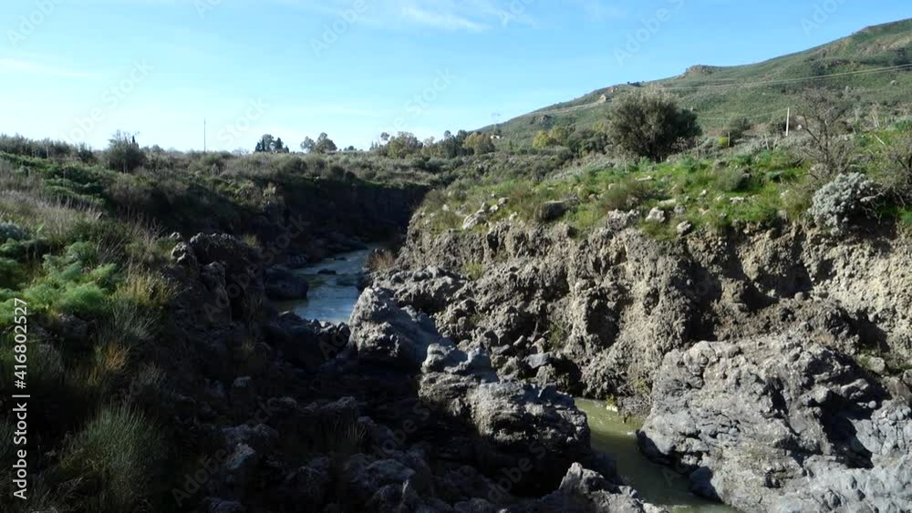 medieval bridge in Sicily of architecture in norman times on Simeto River (pan) medieval bridge in Sicily of architecture in norman times on Simeto River (pan)