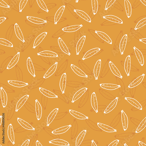 Vector orange hand drawn scattered bananas doodle background pattern. Perfect for fabric, scrapbooking and wallpaper projects.