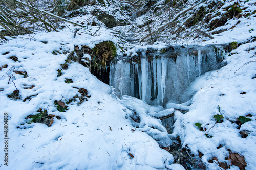 Along the icy Rotachtobel in winter