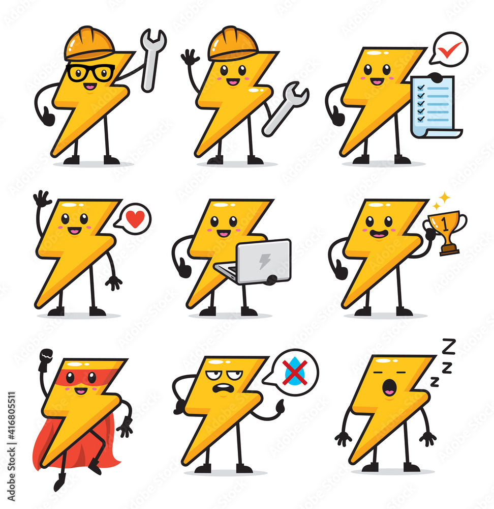 set of lightning bolt character design illustration Stock Vector