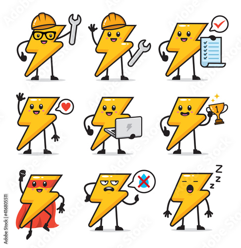 set of lightning bolt character design illustration