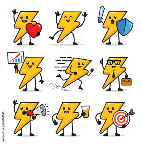 set of lightning bolt character design illustration