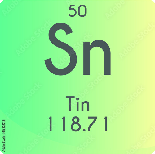 Sn Tin Post transition metal Chemical Element vector illustration diagram, with atomic number and mass. Simple gradient flat design For education, lab, science class.
