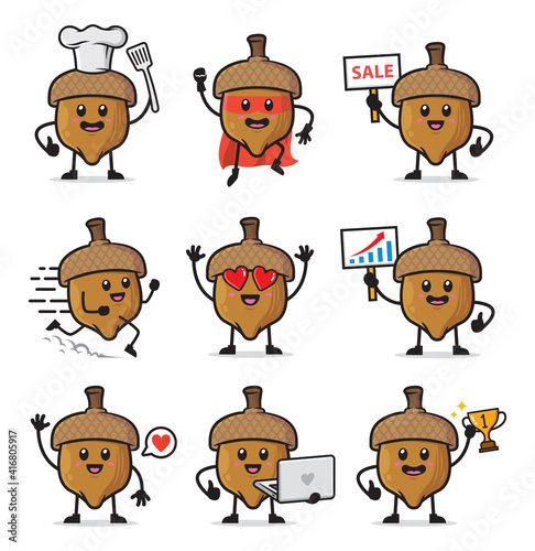set of acorn character design illustration